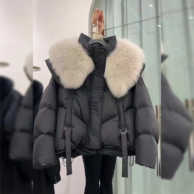 Fur Collar Puffer Jacket with Oversized Fit