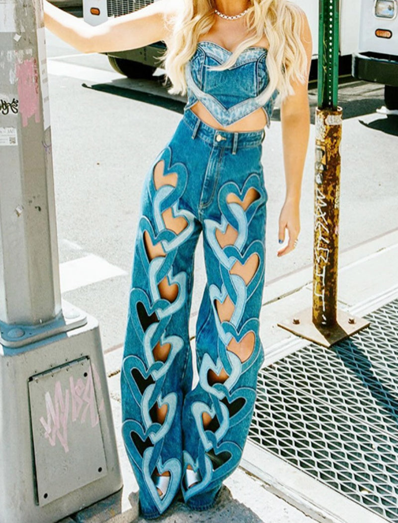 Cutout Heart-Detail Denim Jeans