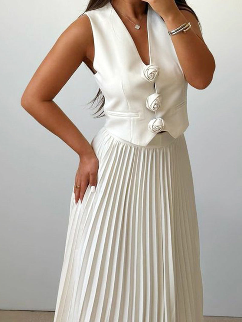Fitted Vest and Pleated Mini Skirt Set