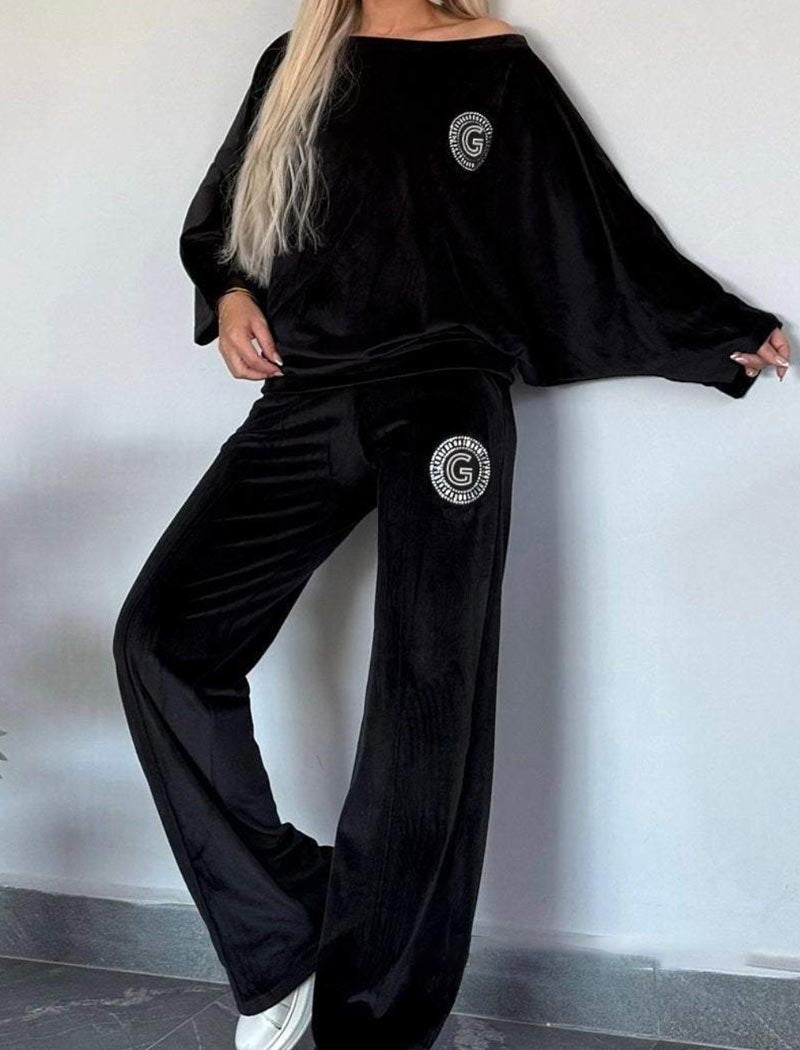 Velvet Loungewear Set with Logo Detail