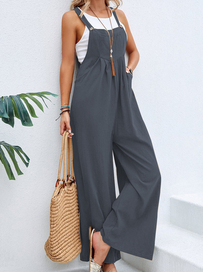 Solid Wide-Leg Overall Jumpsuit