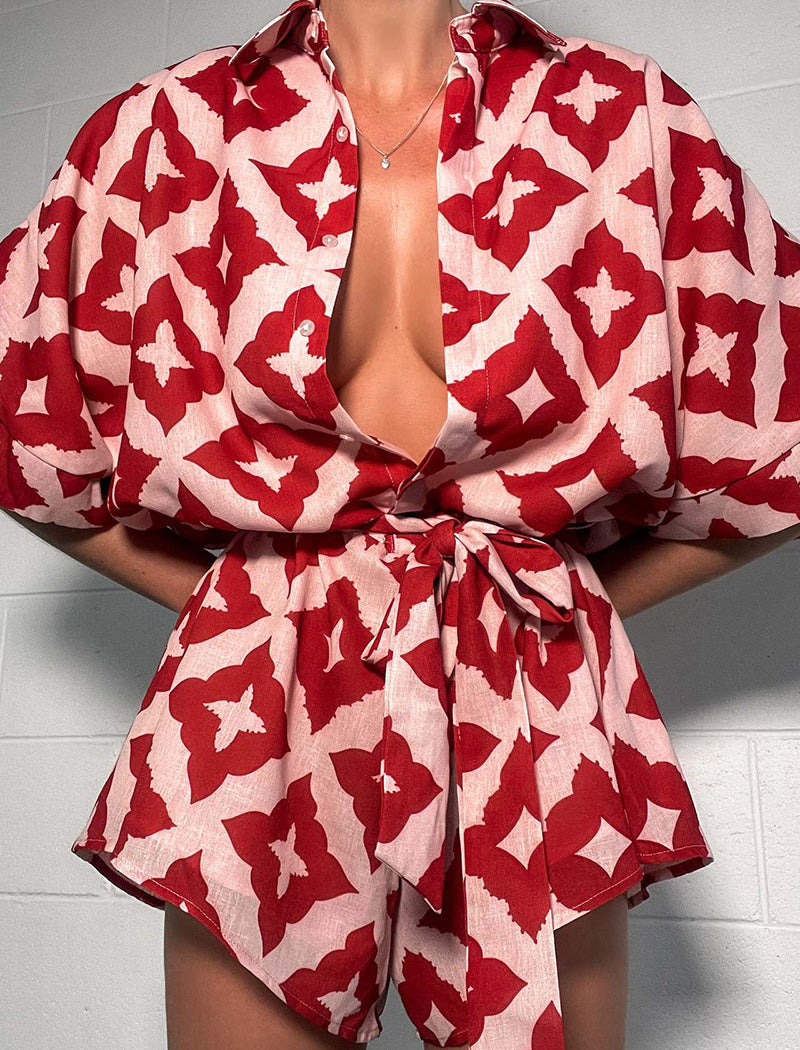 Printed Tie-Waist Romper