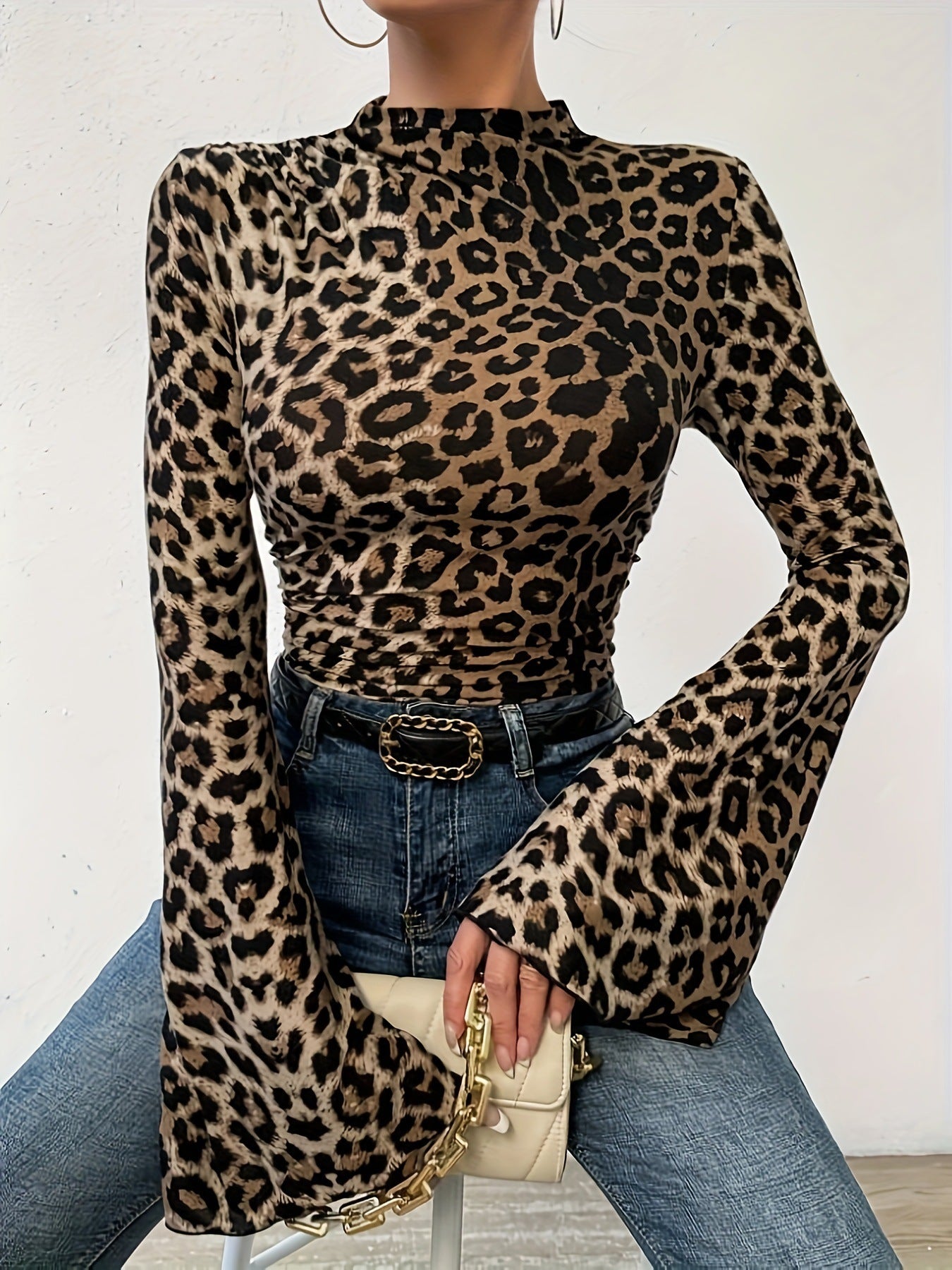 Leopard Bell Sleeve Top