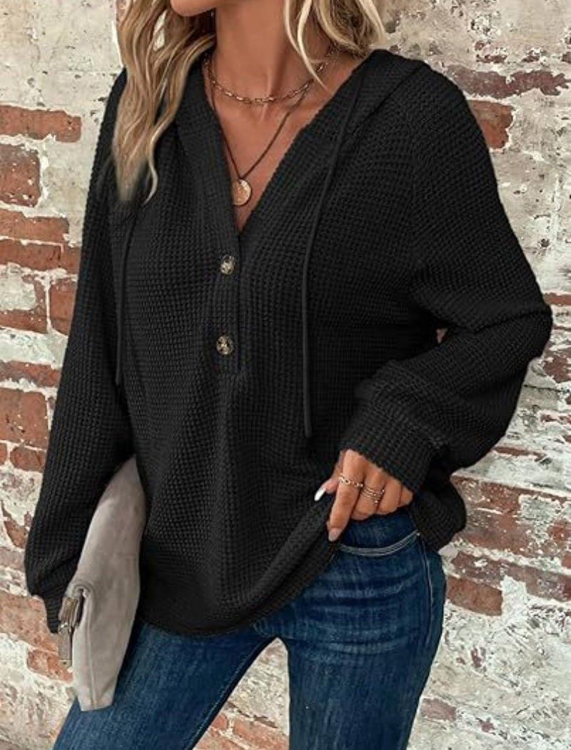Button-Up Waffle Knit Hoodie