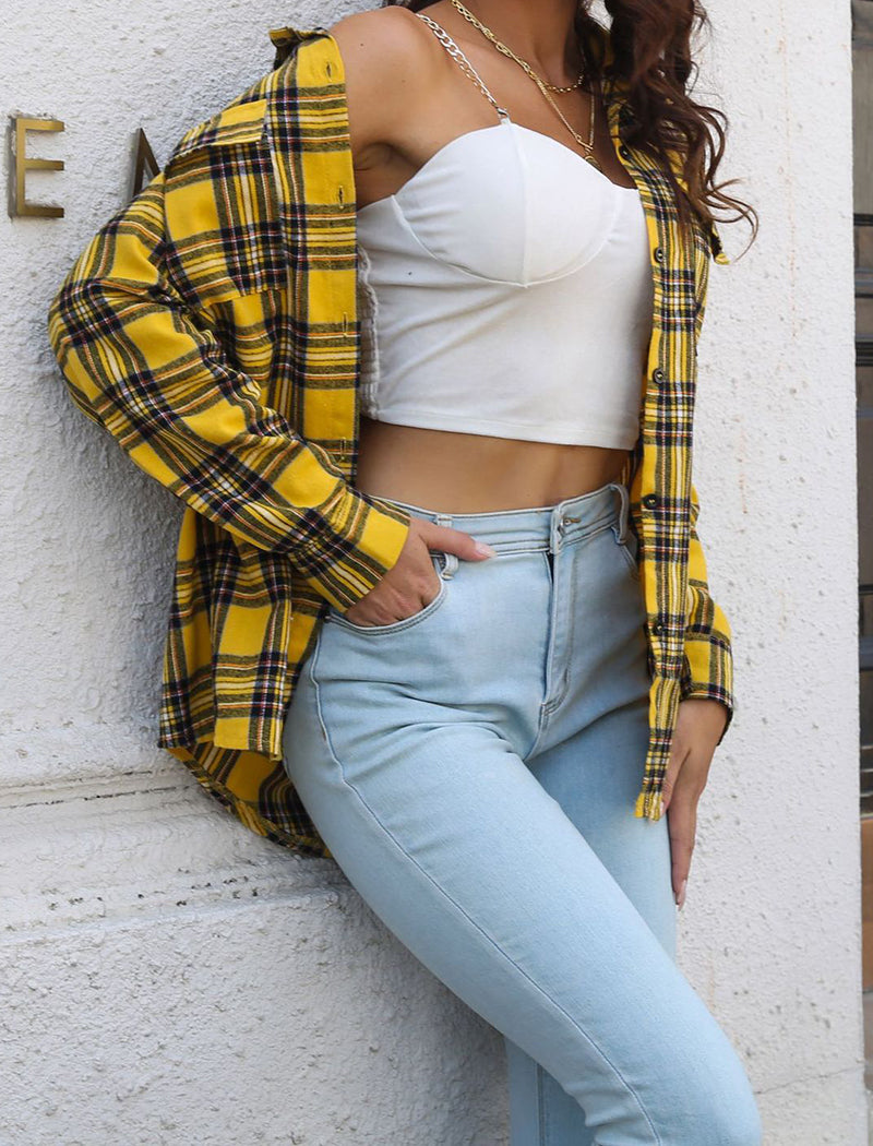 Plaid Longline Shirt with Button Details