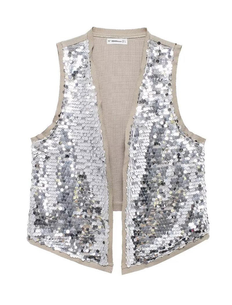 Sequin Open-Front Vest