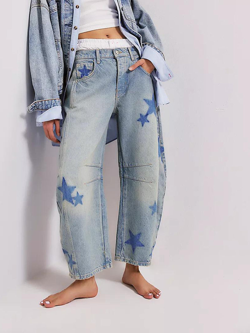 Heart Print Wide-Leg Jeans