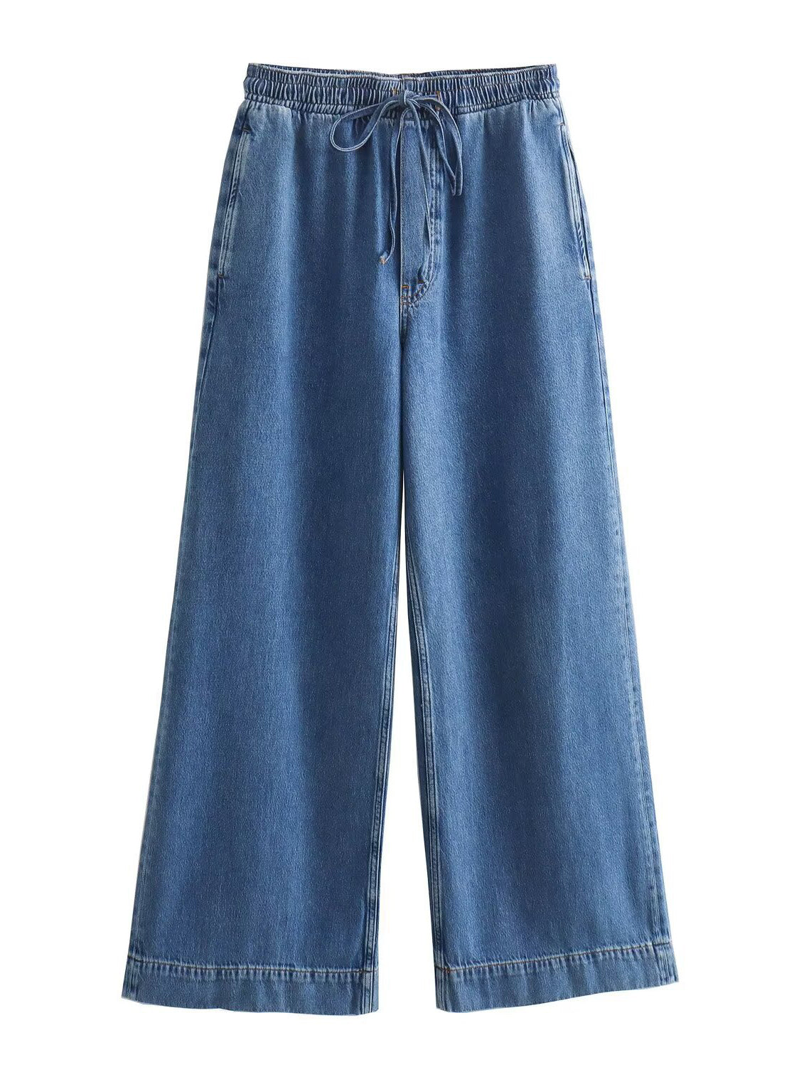 Wide-Leg Drawstring Denim Jeans