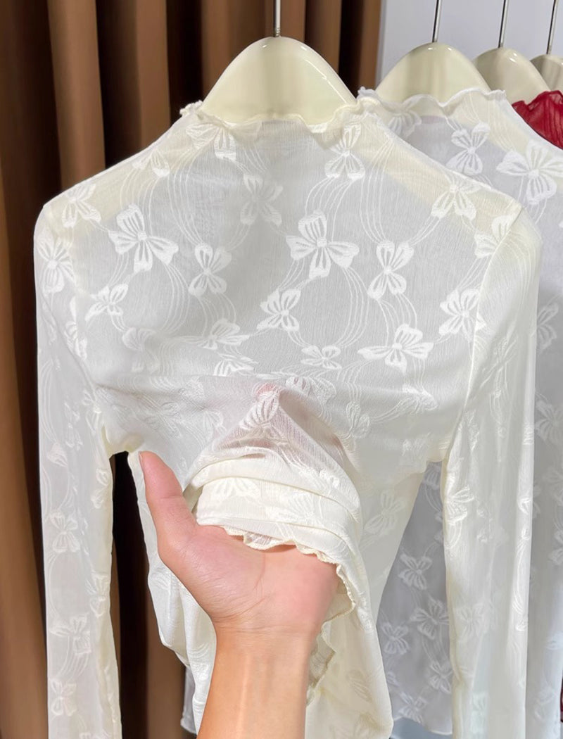 Sheer Floral Lace Long Sleeve Top