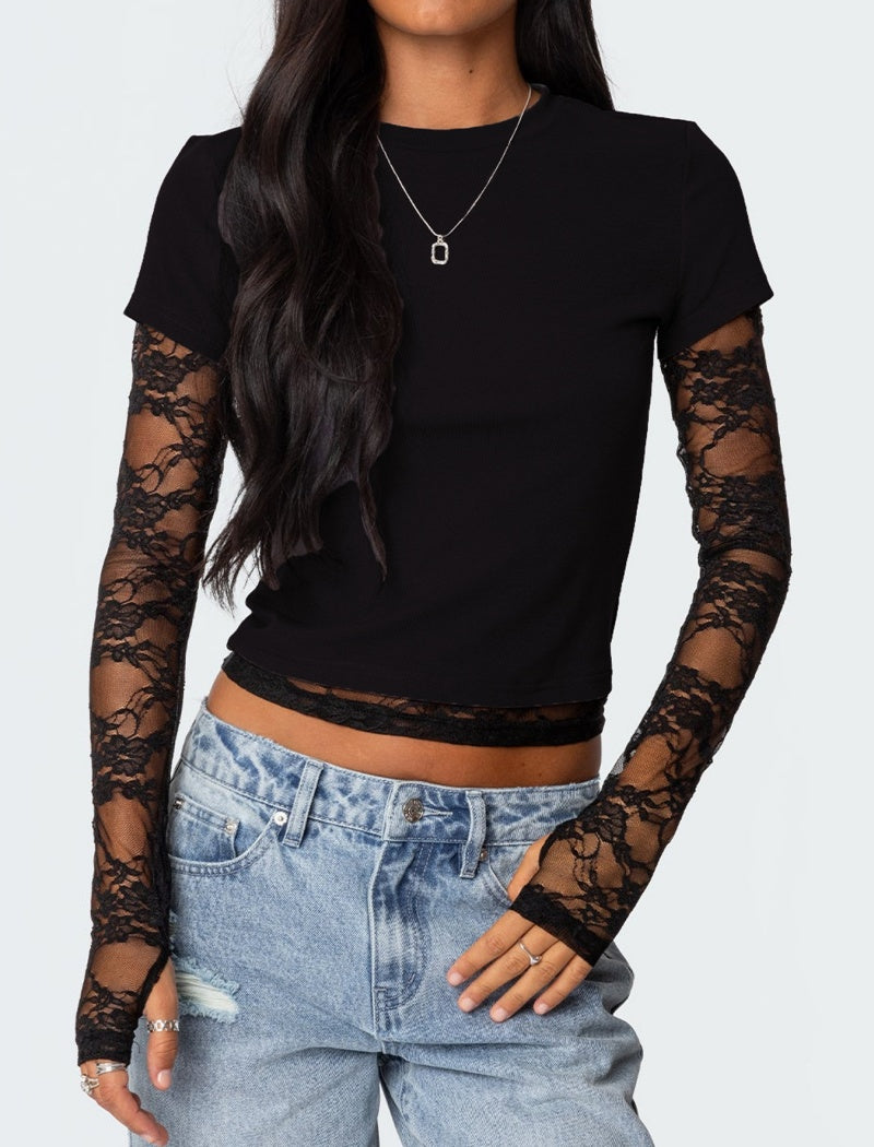 Faux Two-Piece Long Sleeve Crewneck Tee