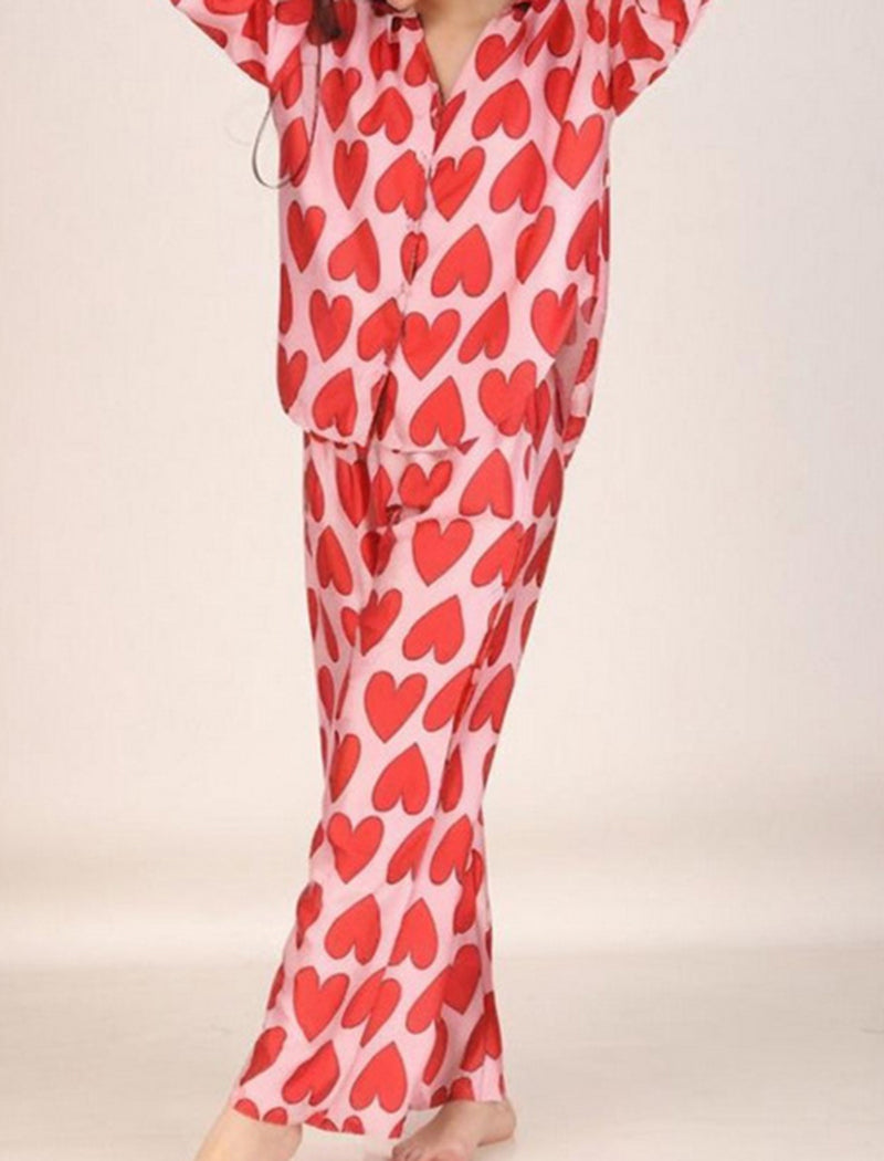 Heart Patterned Long-Sleeve Pajama Set