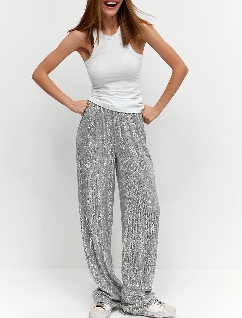 Wide-Leg Sequined Pants