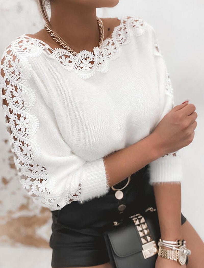 Lace Panel Knit Top with Elegant Detailing