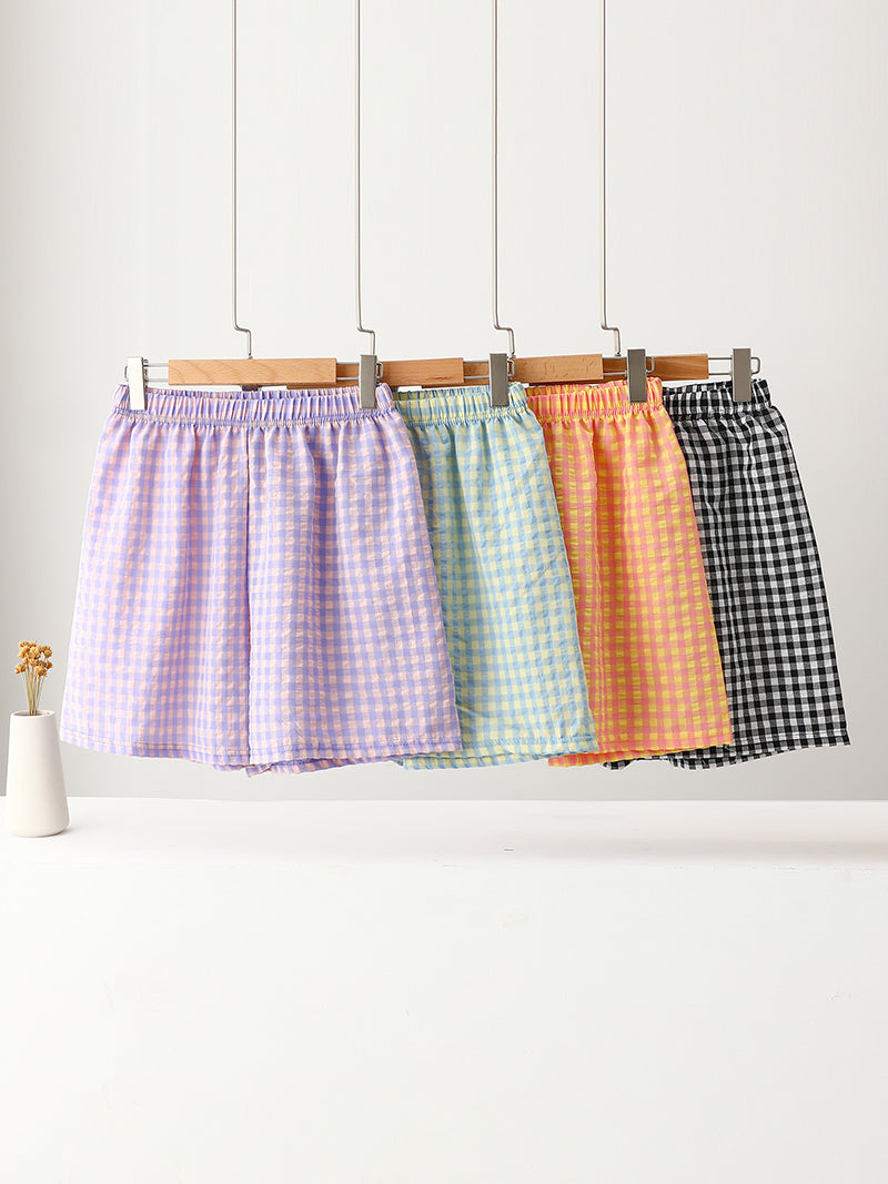 Checkered Elastic Waist Shorts