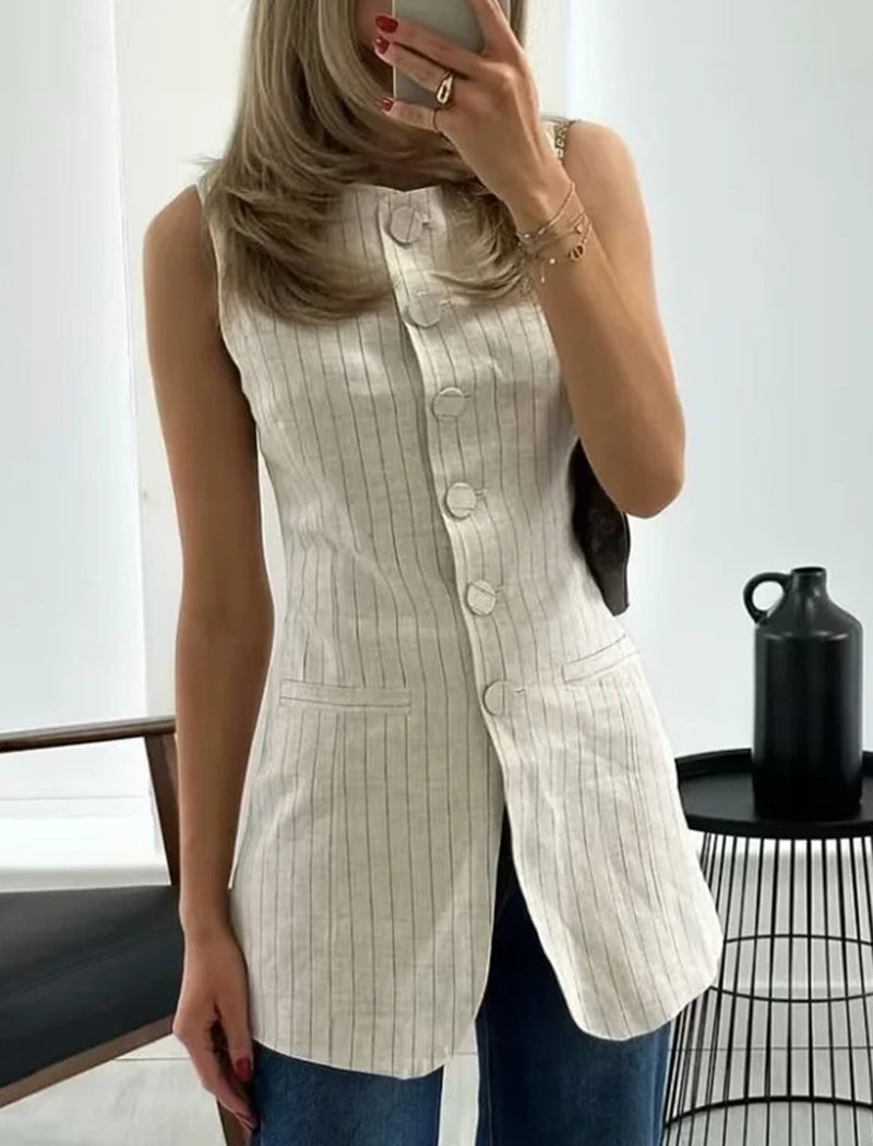 Striped Button-Front Vest