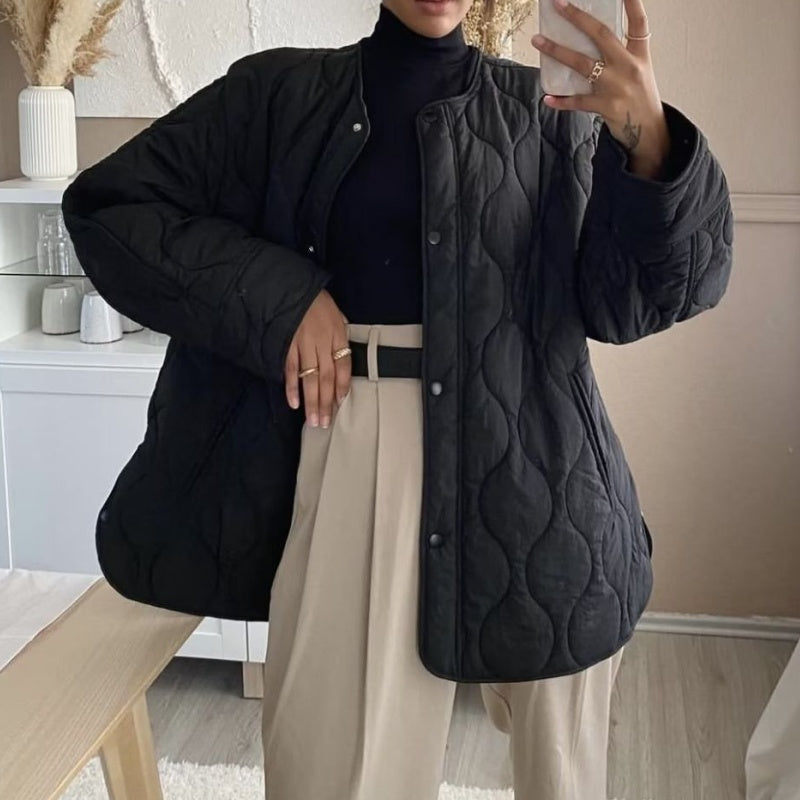 Oversized Quilted Jacket with Button Closure