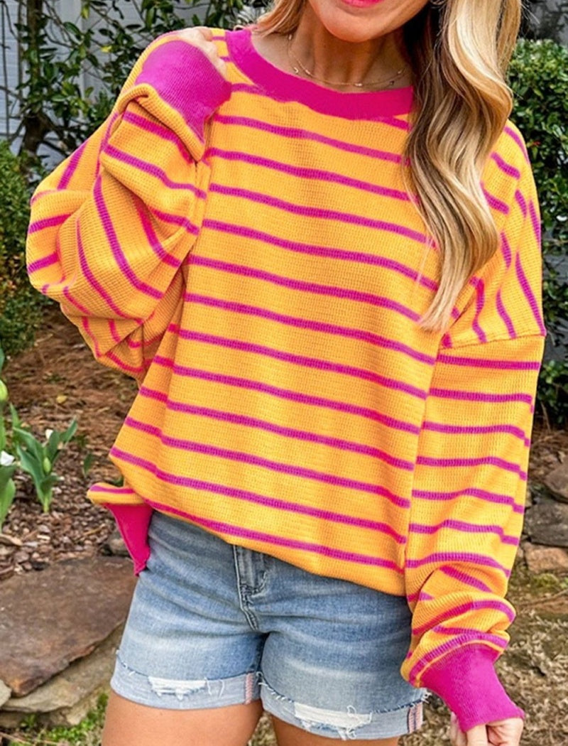 Striped Loose-Fit Sweater with Drop Shoulders