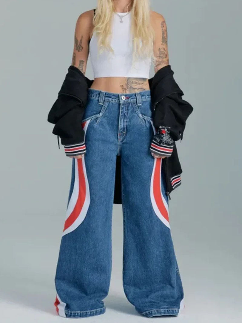 Striped Wide-Leg Jeans