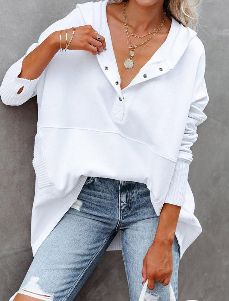 Hooded Buttoned Knit Top