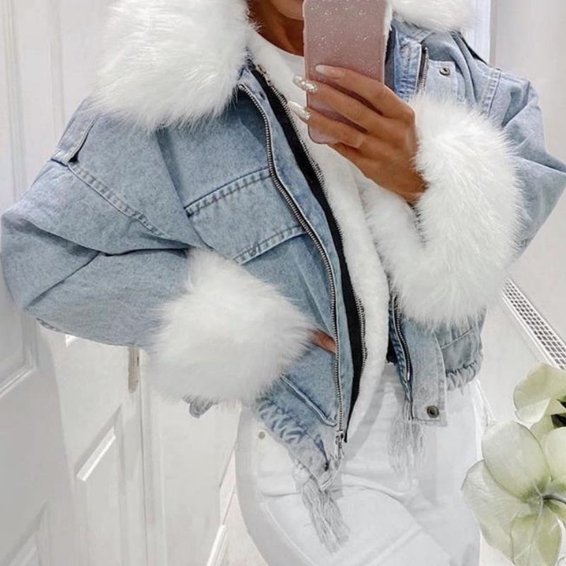 Faux Fur Trim Denim Jacket