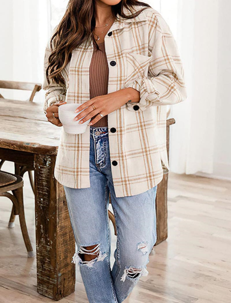 Plaid Button-Up Overshirt Jacket