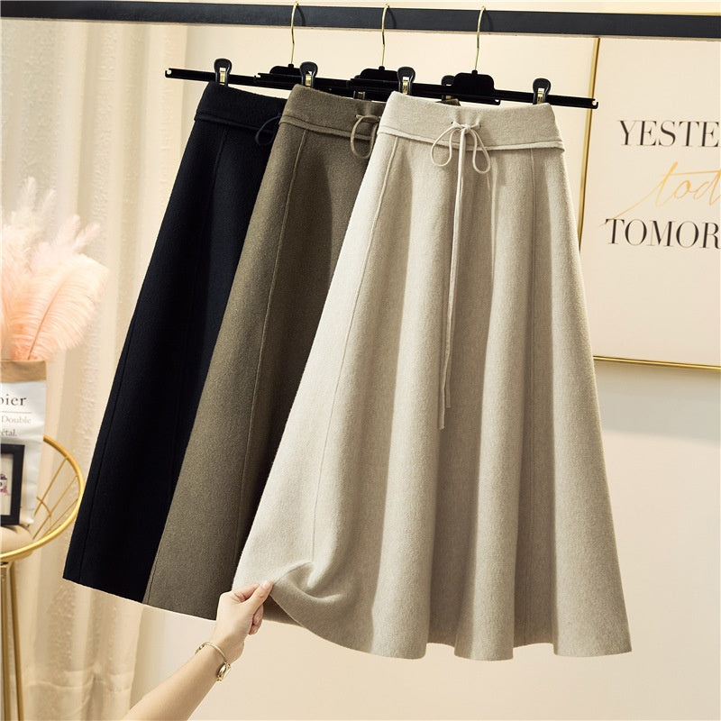 High-Waist A-Line Midi Skirt with Tie Waist