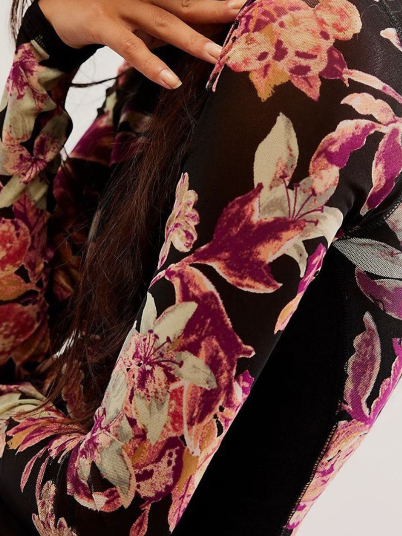 Floral Print Long-Sleeve Crop Top