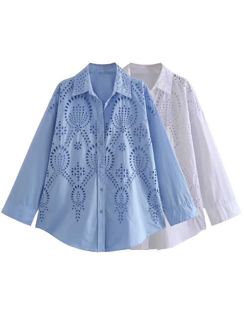 Eyelet Detail Button-Up Shirt