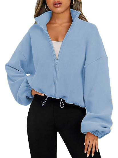 Zip-Up Drawstring Cropped Jacket