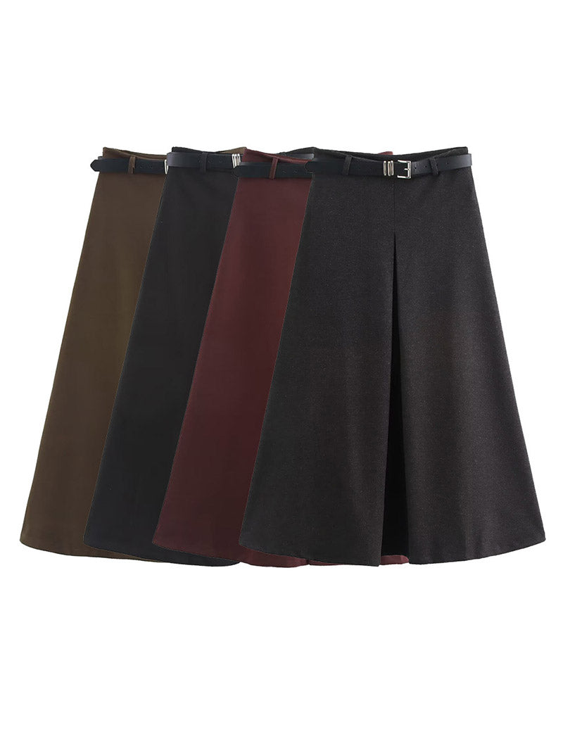 A-Line Belted Midi Skirt