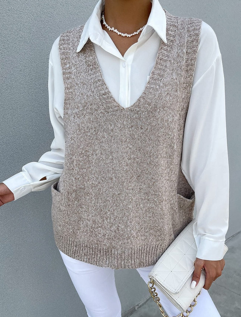 V-Neck Pocketed Knit Vest