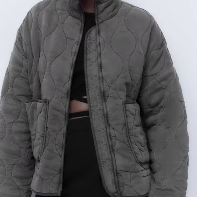Quilted Cropped Jacket with Front Pockets