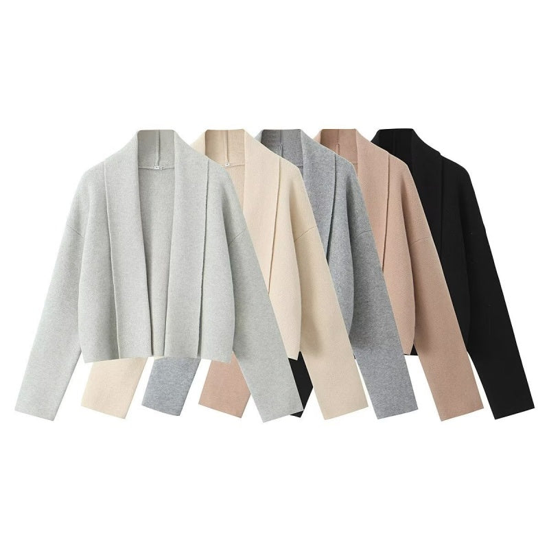 Collared Open-Front Knit Cardigan