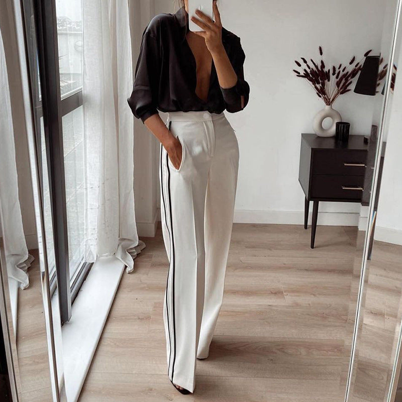 Wide-Leg Striped Pants