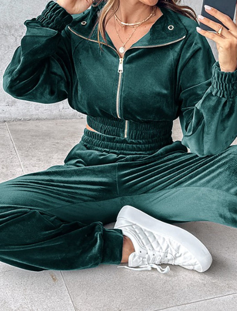 Zip-Up Cropped Jacket and Jogger Set
