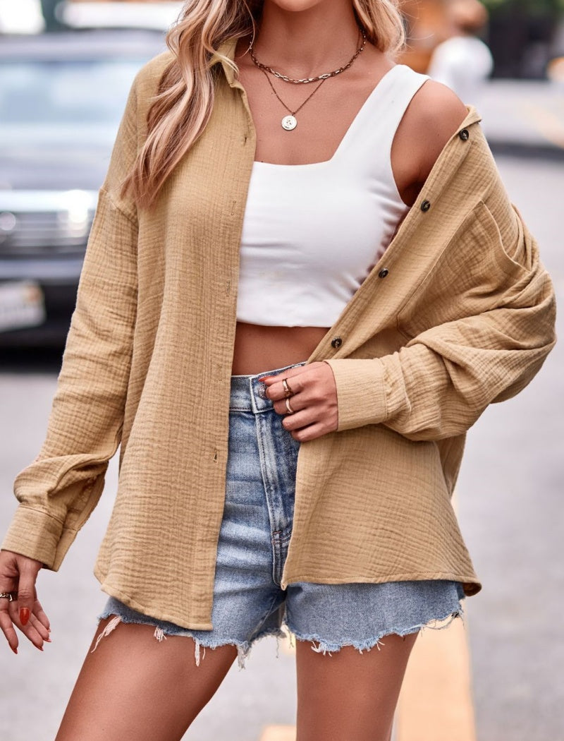 Button-Up Oversized Shirt with Layering Effect
