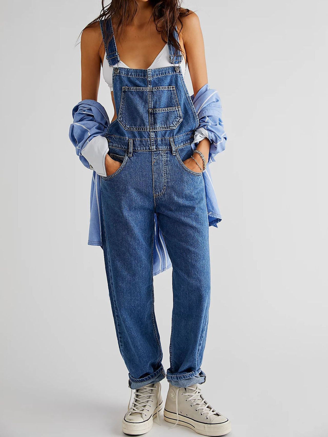 Straight-Leg Denim Overalls