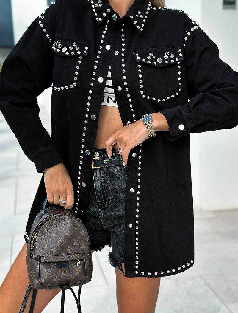 Studded Long-Sleeve Button-Up Jacket
