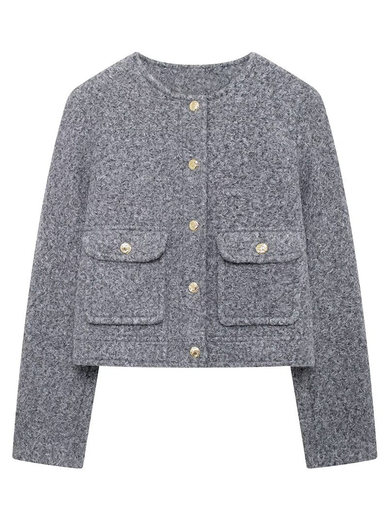 Pearl Tweed Round Neck Cropped Jacket