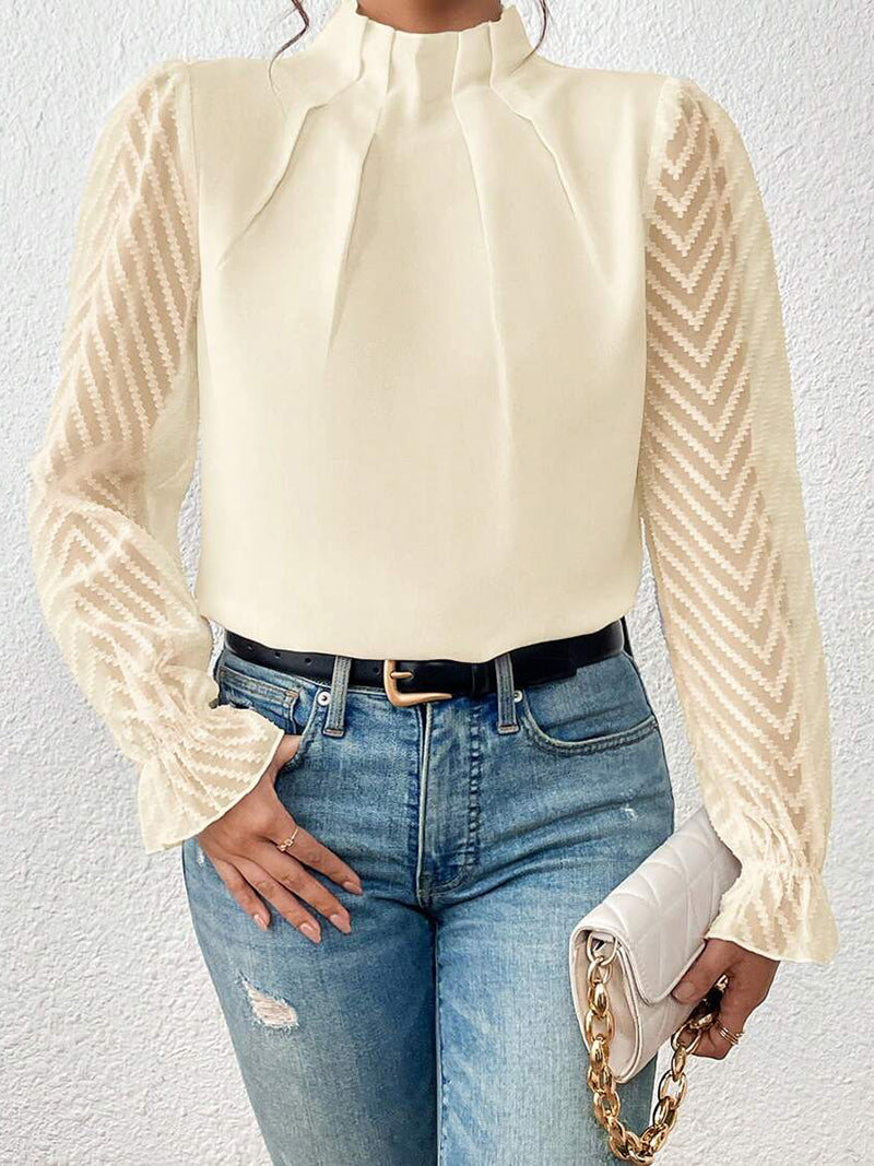 Solid Sheer Sleeve Blouse
