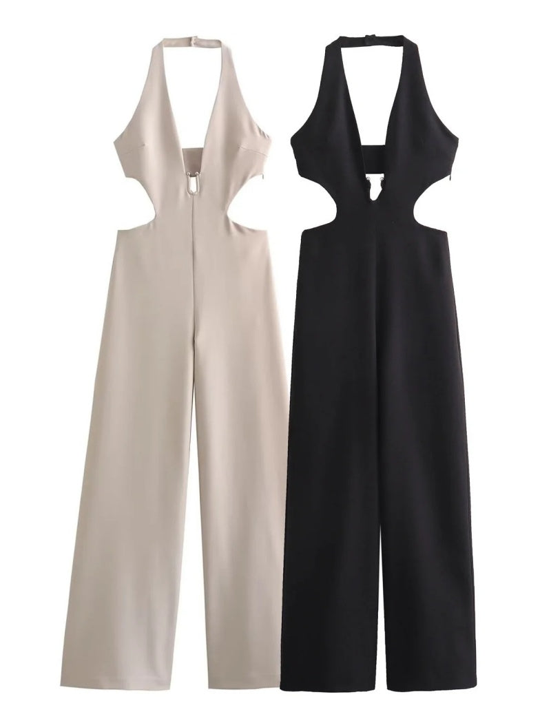 Halter Cutout Backless Wide-Leg Jumpsuit