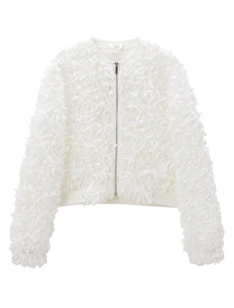 Textured Floral Bomber Jacket