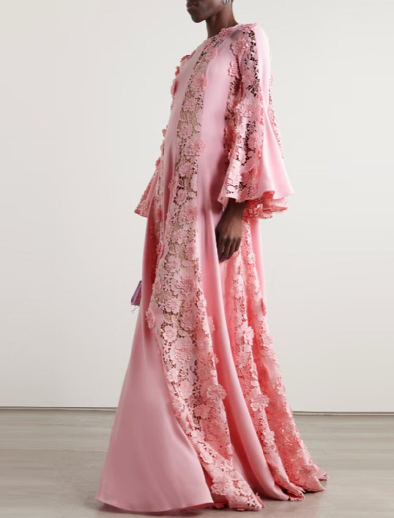 Lace-Trimmed Flowing Gown