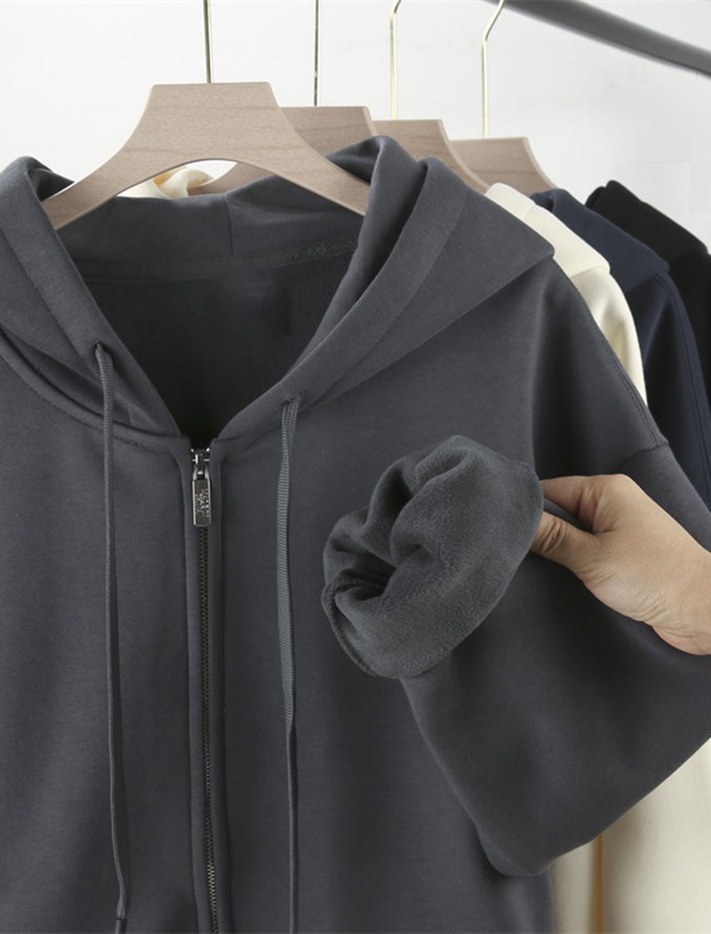 Hooded Solid Drawstring Jacket