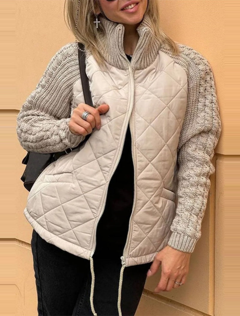 Quilted Jacket with Knit Sleeve Contrast