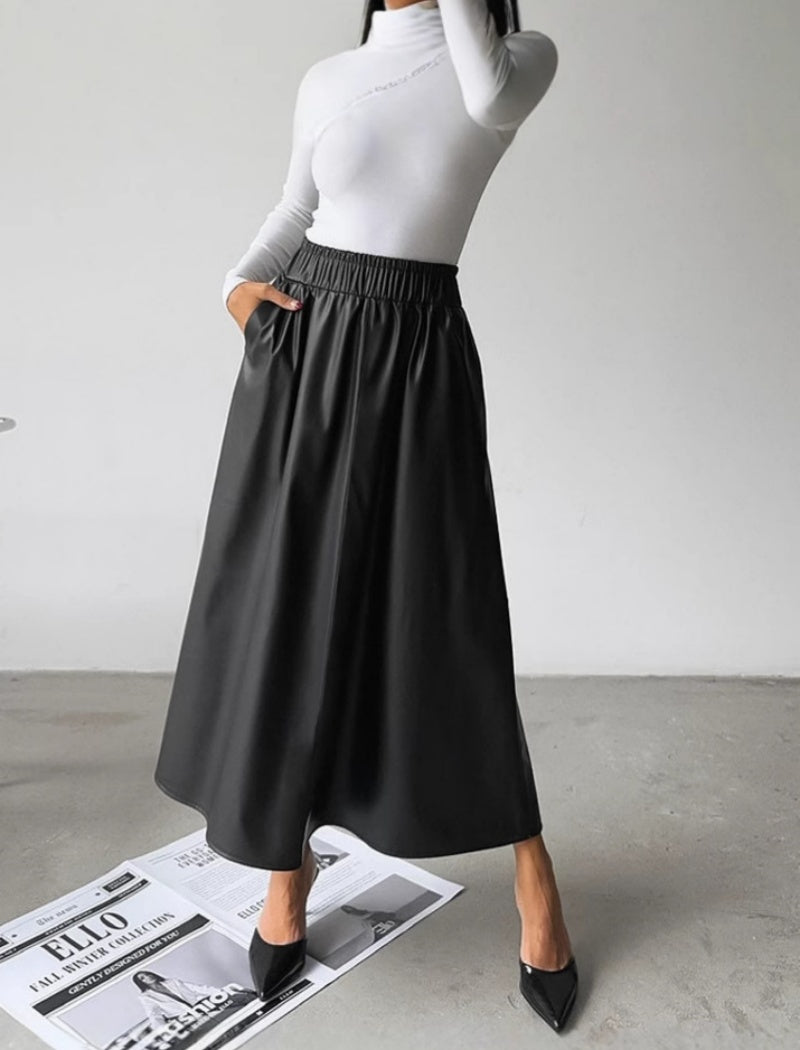 High-Waisted Midi Skirt with Elastic Waistband
