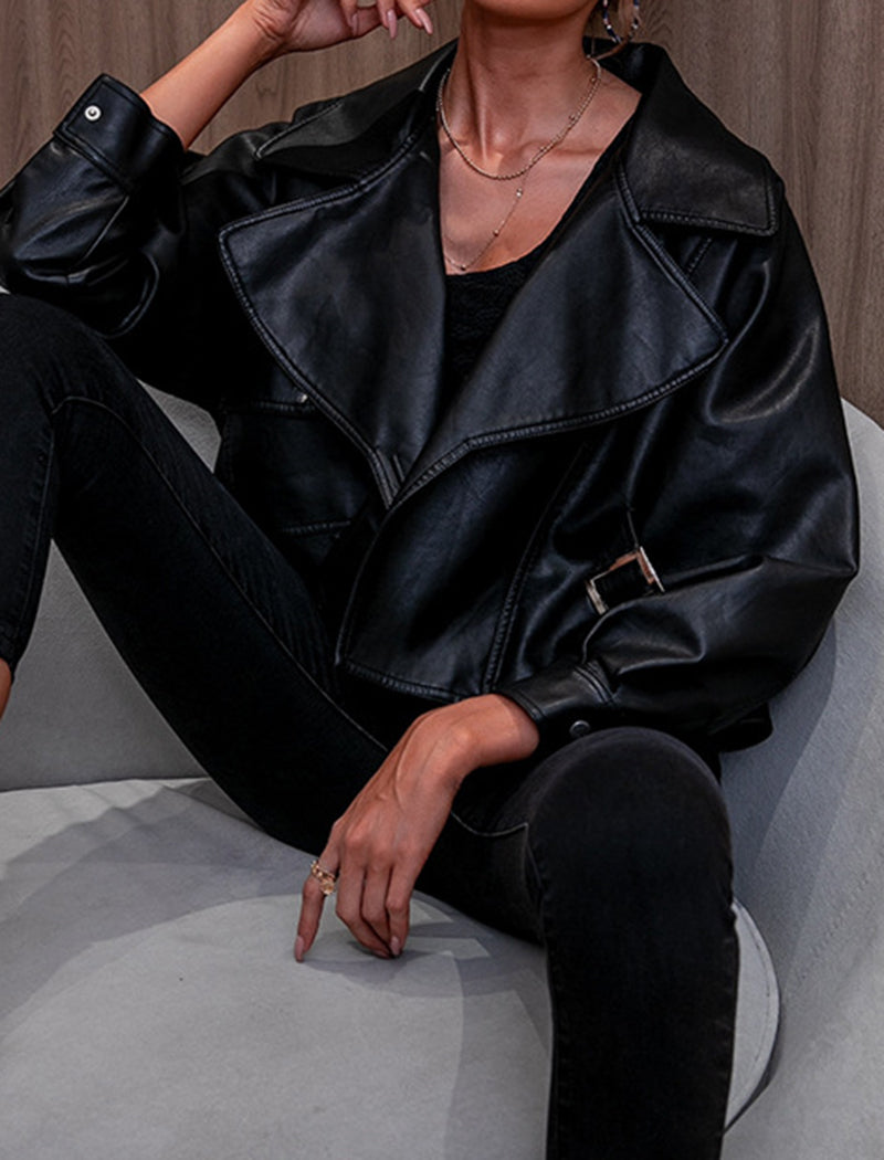 Cropped Faux Leather Jacket