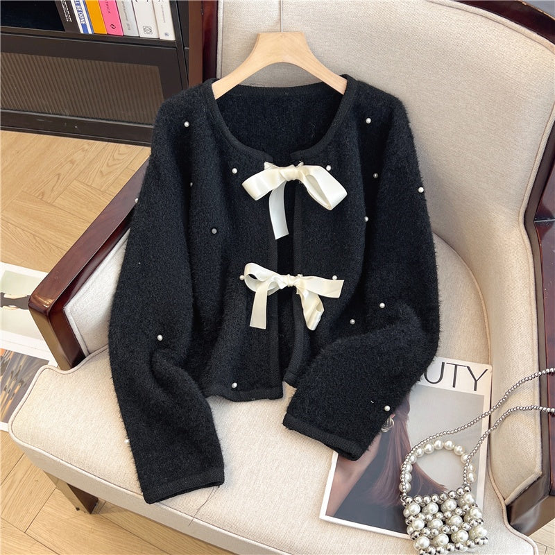 Pearl Embellished Cardigan with Bows
