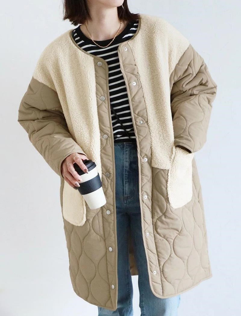 Patchwork Mid-Length Puffer Coat