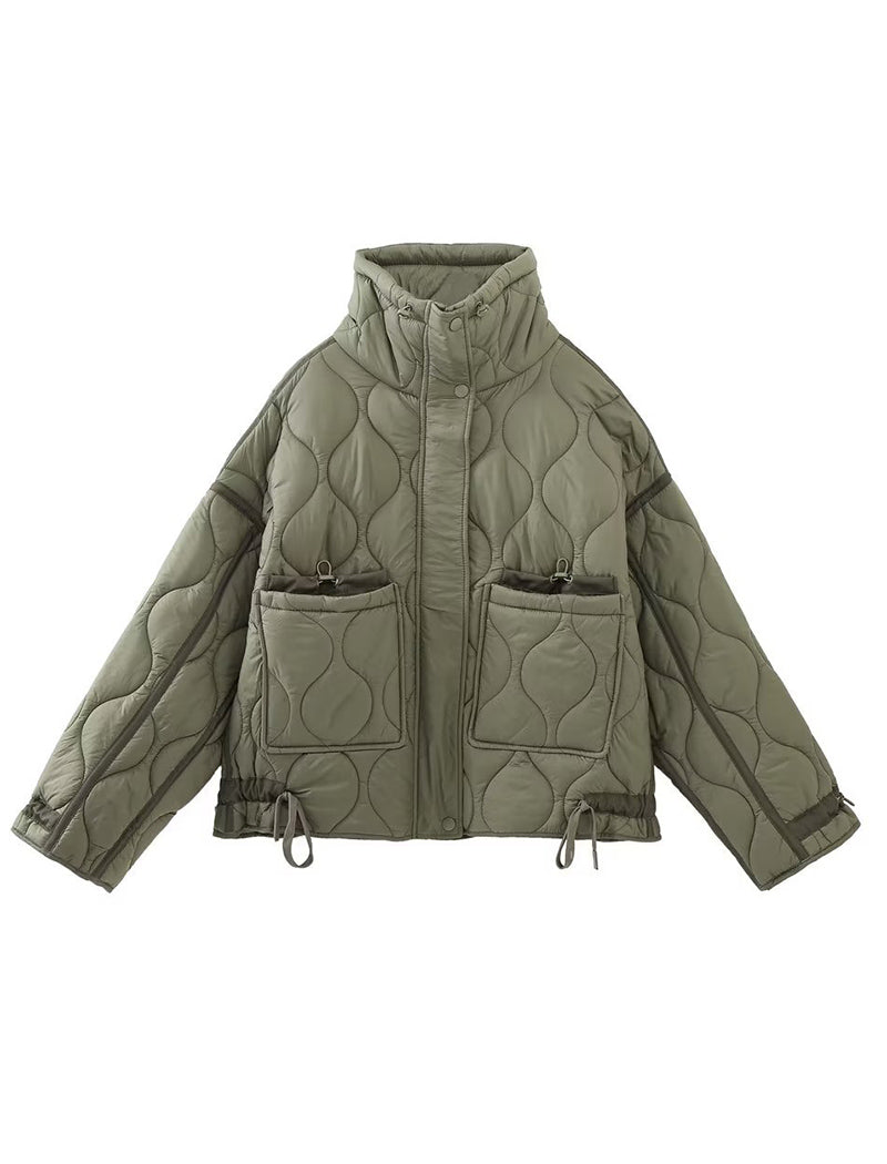 Quilted High-Collar Oversized Jacket